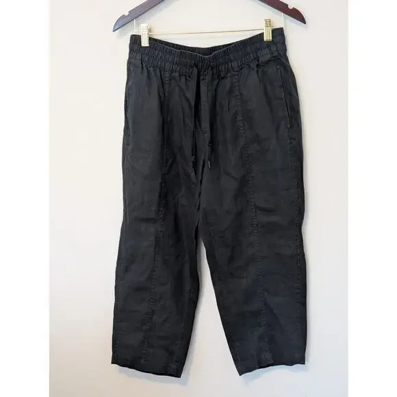 Athleta Black Retreat Linen High Rise Ankle Pants - Small Petite - Picture 2 of 7